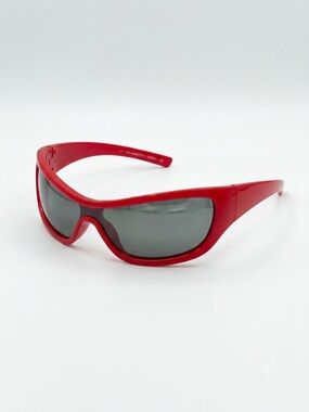 Adam Selman x Le Specs The Monster Red Shield Wrap Mirror Sunglasses Y2K Future